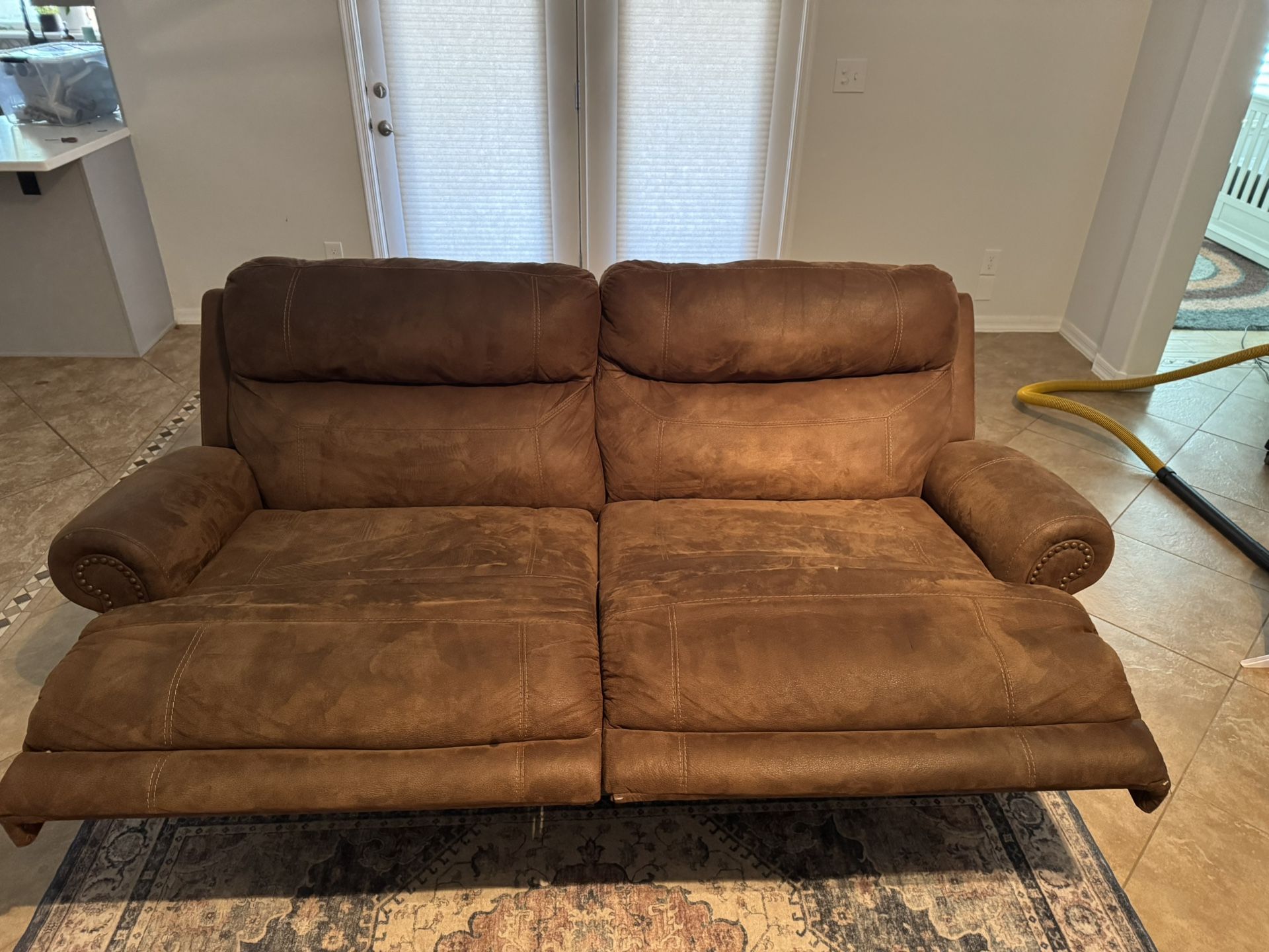 Brown Suede Dual Recliner Sofa
