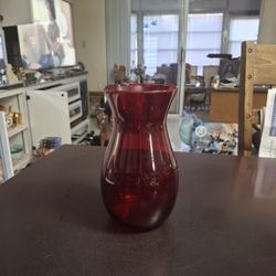 Ruby Red Flower Glass Vase 9" Tall 