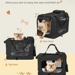 24 Inches Collapsible Soft Dog Crate, Portable Travel Dog Crate for Indoor and Outdoor Use, Dog Carrier Kennel with Safety Zippers