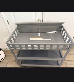 Almost New Baby Changing Table Gray with Shelves