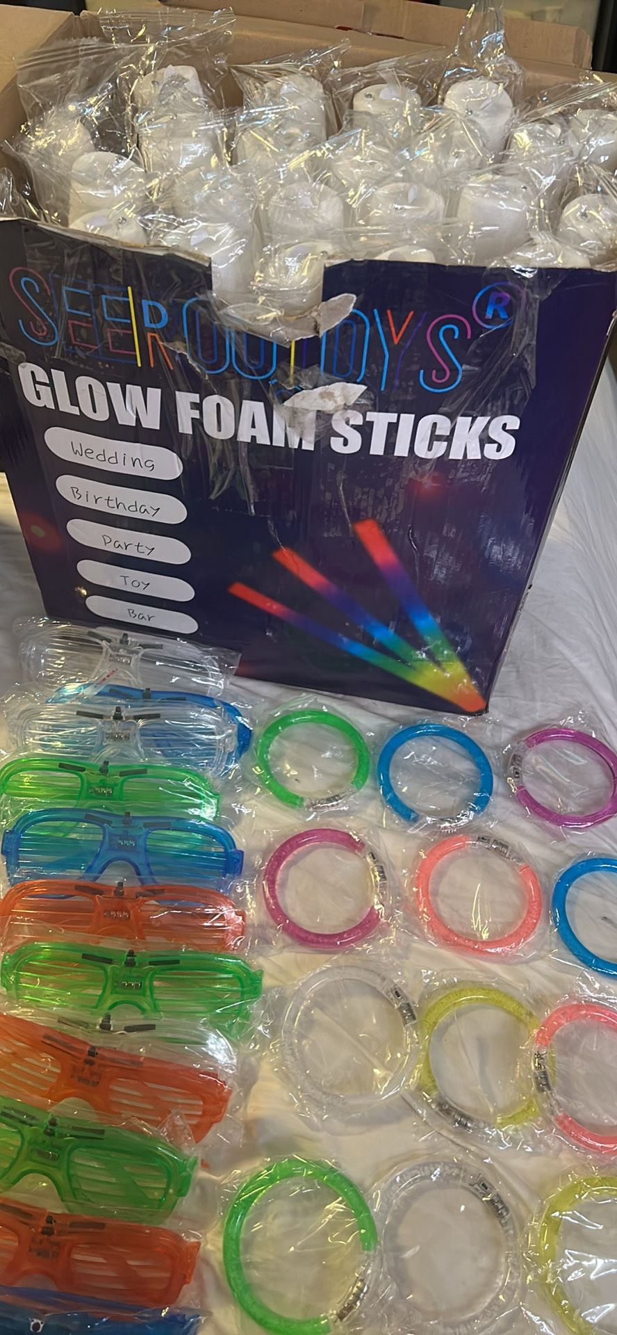 23 glow sticks with 12 light up glass & 12 light up bracelets