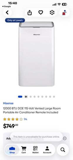 Like New Hisense 12,000 BTU Portable Air Conditioner + Heat Pump （Cooling & Heating）