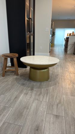 Marble Top Coffee Table w/ Brass Metal Bass