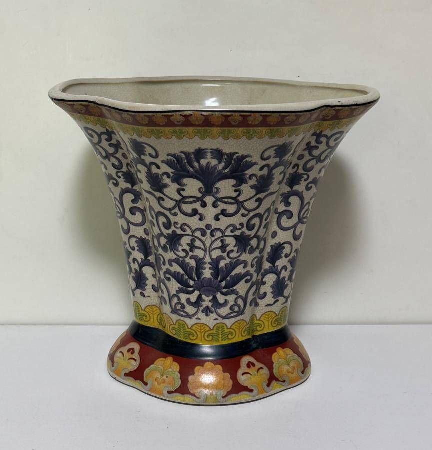 Antique Hexagonal Hand Painted Vase