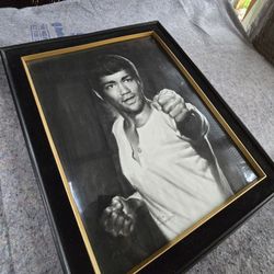 Charcoal Drawing Of Bruce Lee,  Signed 1973