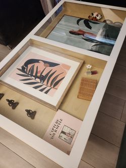 Wide Frame Glass Top Coffee Table with Open- Concept Storage