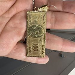 Hundred  Dollar Bill Pendant 10k
