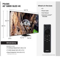 SAMSUNG 65"INCH QLED 4K Q80D ALL ACCESSORIES INCLUDED OPEN BOX NEVER USED. 
