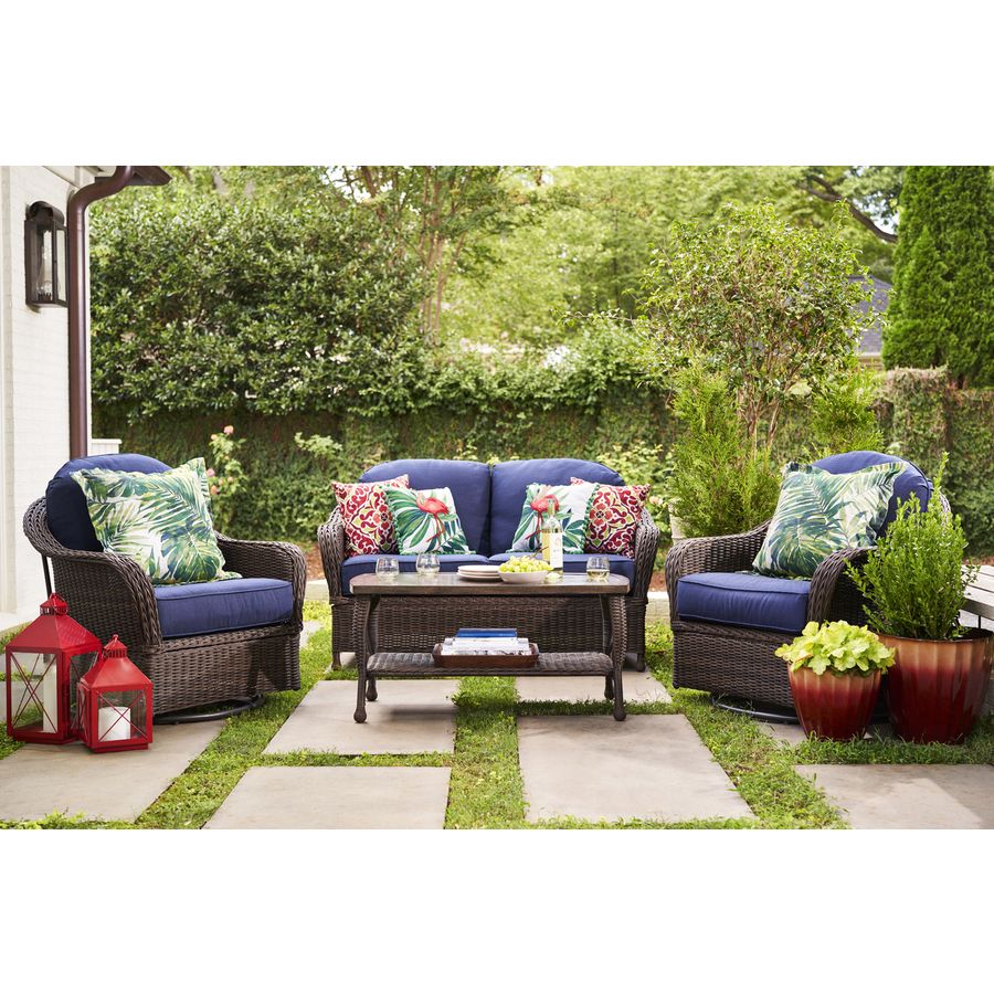 allen + roth McAden Set of 2 Wicker Metal Swivel Glider Conversation Chairs with Blue Cushioned Seat