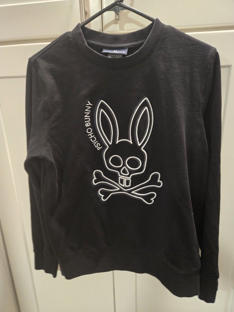 PSYCHO BUNNY Mens Gresham Embroidered Bunny Sweatshirt Black Size Small $167 Original