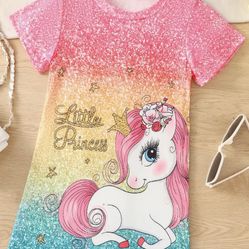 Girls Rainbow Unicorn Nightgown Size 6 Small S NEW