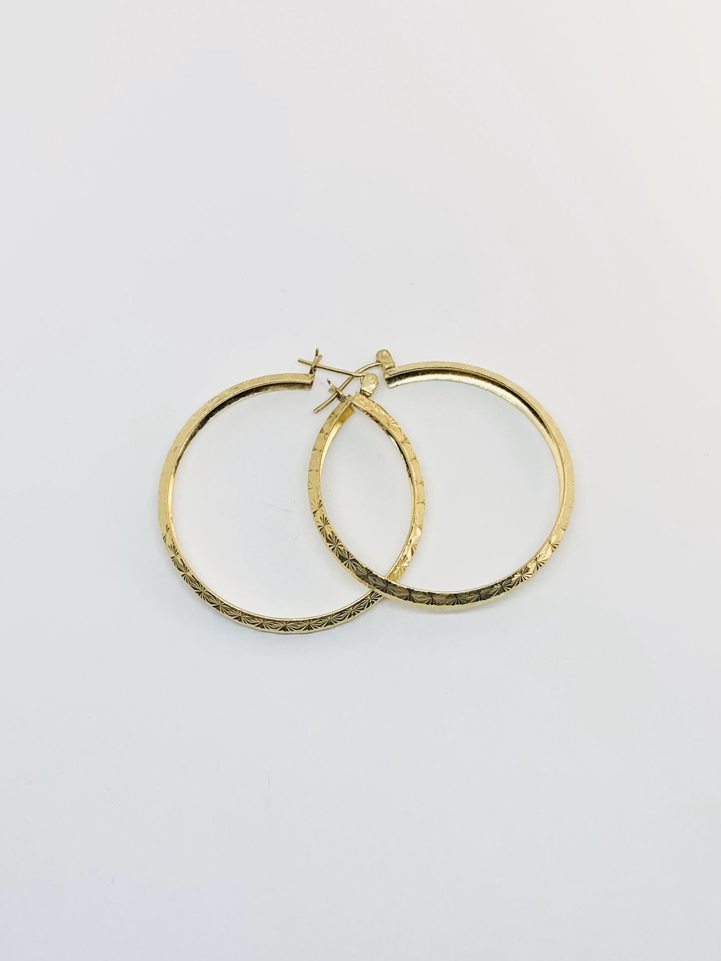 Real 14k Gold Hoop Earrings 40mm Diamond Cut Design New Arracadas de Oro