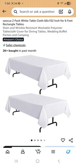 4 Pack White Table Cloth 60x102 Inch for 6 Feet Rectangle Tables Stain and Wrinkle Resistant Washable Polyester Tablecloth Cover for Dining Tables, We