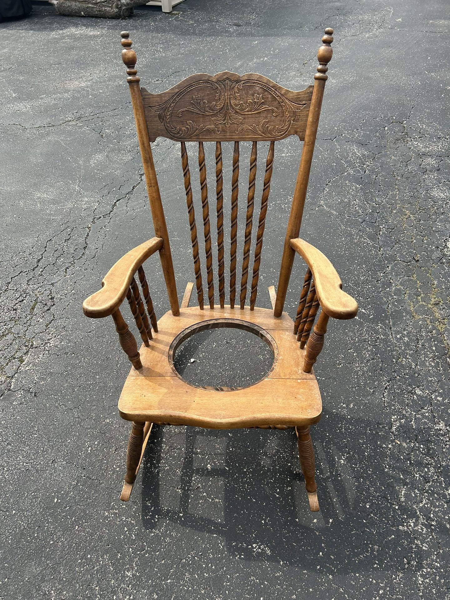 Wooden Antique Rocking Chair (hole in the middle)
