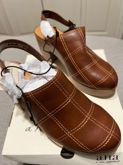 A.N.A. Brown Leather Platform Slingback Clogs