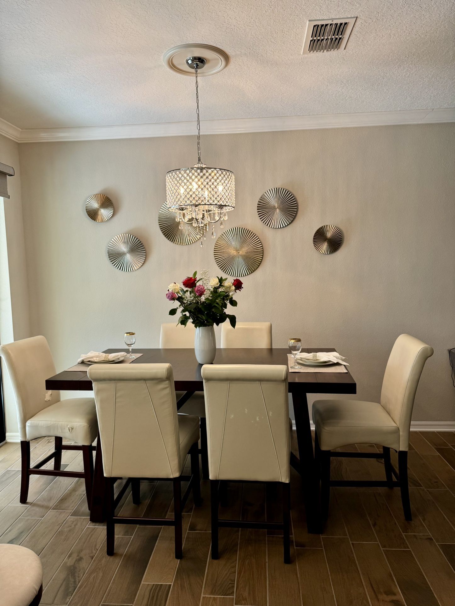 Counter Height Extension Dining Room Table with 6 Chairs