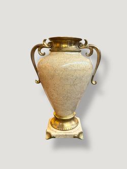 Large Decorative Crafts style Bronze & Faux Marble ( Enameled ) Two Handle Vase