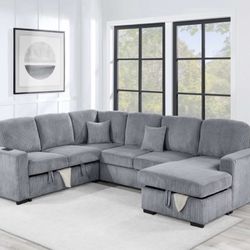 Corduroy sectional sleeper sofa, pullout bed with storage