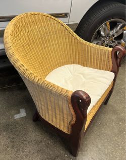 Wicker Armchair with Swan's Head Hand Rests and Seat Cushion