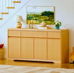 NEW Fluted Storage Cabinet | IN BOX Factory Sealed | Modern Oak Sideboard Buffet Coffee Bar