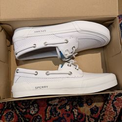 Women's Sperry Soletide Boat Shoes in White. size 6.