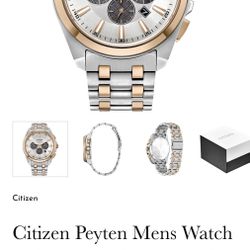 Citizen Peyten Mens Watch with White Dial and White and Yellow Stainless Steel Bracelet (eco drive movement)