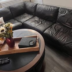 Sectional Leather Sofa W/ Coffee Table 4 Mini Chairs And 2 Recliners