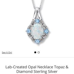 Lab-Created Opal Necklace Topaz & Diamond Sterling Silver