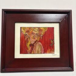 Signed Mexican Popotillo Straw Art Woman and Hummingbird – Messenger