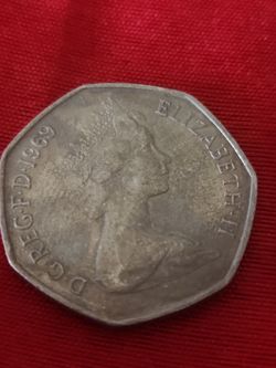 1969 Elizabeth II - Great Britain - 50 NEW PENCE Coin - RARE - Vintage