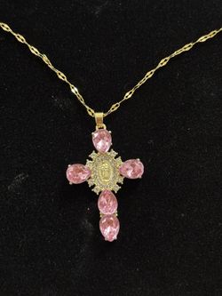 Pink Virgin Mary Necklace