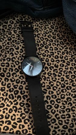 MVMT Black Analog Watch with Leather Strap
