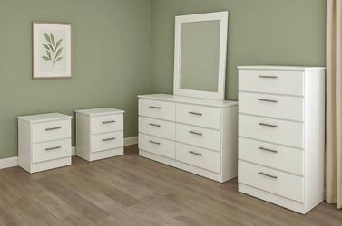 Dresser whit mirror, chest and 2 nightstands ⚫⚪ Cómoda Con Espejo, Gavetero Y Dos Mesitas De Noche