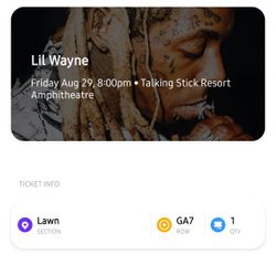 Lil Wayne Concert Ticket Phoenix, Az (Lawn Section)