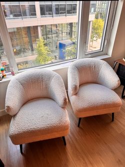 Pair of Boucle Accent Chairs with Black Legs