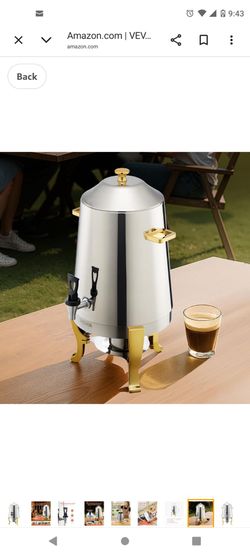 VEVOR Stainless Steel Beverage Dispenser, 3.4 Gallon Drink Dispenser with Alcohol Burner, Hot & Cold