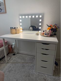 IKEA desk / vanity with Alex drawers and mirror included