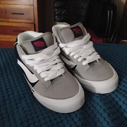 Grey And Navy Blue High Top Vans . Knu School Skate Shoes . Size 8.5 In Men 10 In Women 