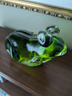 Vintage Murano Style Hand Blown Art Glass Green Clear Frog Figurine