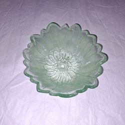 Beautiful green glass flower shaped bowl