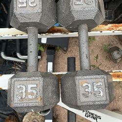35lb Hex Iron Dumbbell Set Weights 