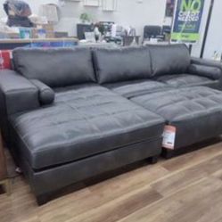 New Dark Gray / Black Ashley Brand Modern Contemporary Leather Sectional Sofa Couch *Ottoman Sold Separately* 