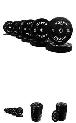 BalanceFrom HOPRO Olympic Bumper Plate Weight Plate with Steel Hub, Black, 370 lbs Set