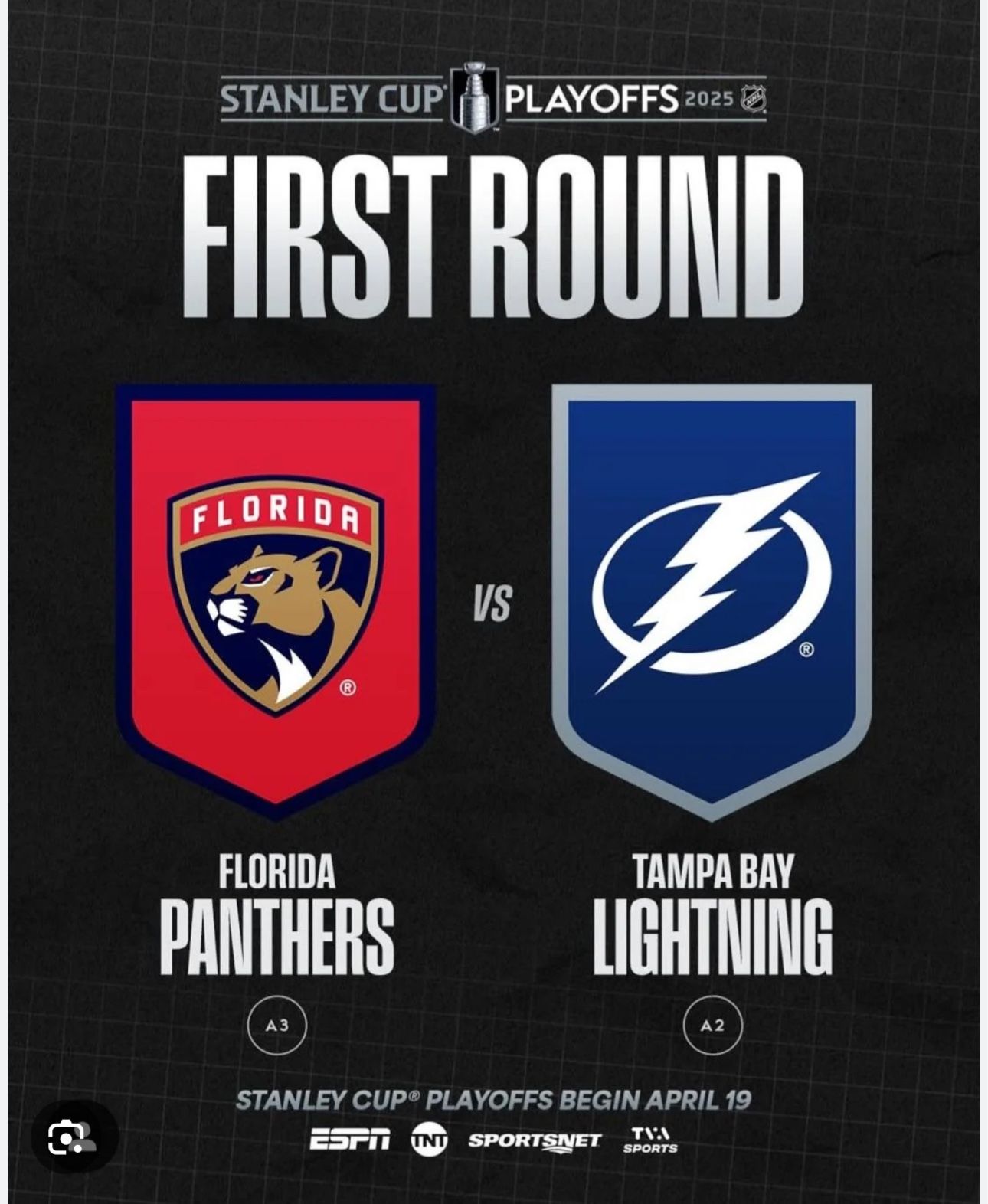 2 PLAYOFF Tickets Florida Panthers VS Tampa Bay Lightning $100 Each Section 304 Aisle Seats