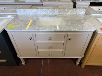Collette 48 in. Single Sink Freestanding Bathroom Vanity in Greige with White Carrara Marble Top