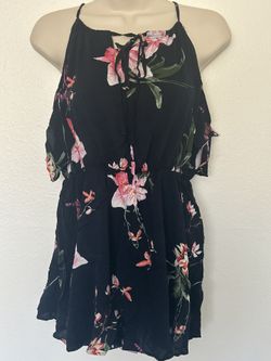 Navy & Pink Floral Short Romper Wing Sleeve