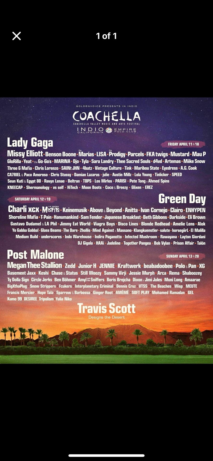 Selling Coachella Sunday Weekend 2