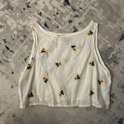 Linen Crop Top With Sunflower Embroidery 