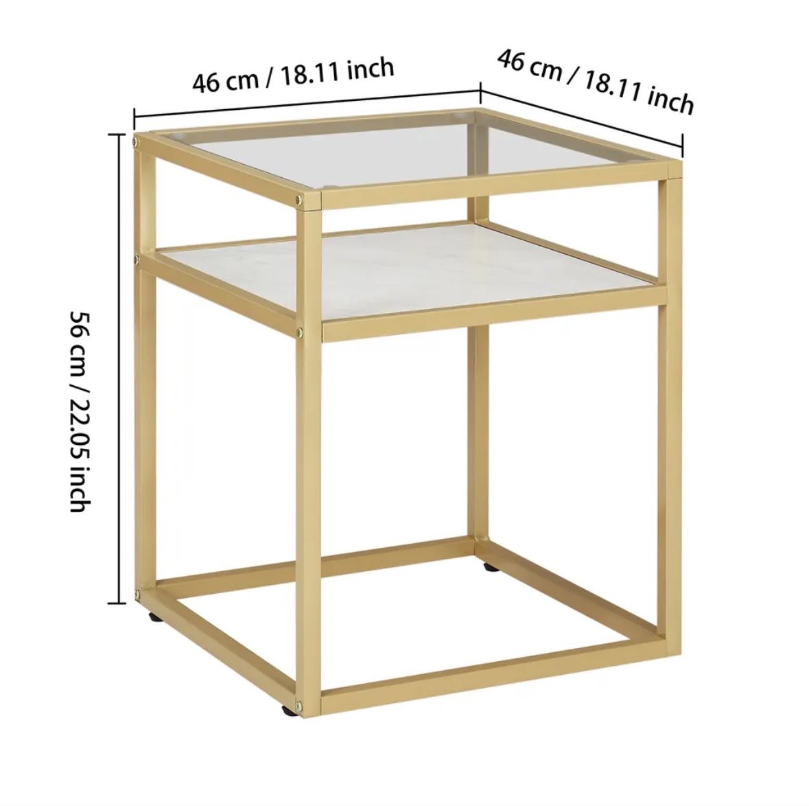 Tempered glass table top of side table, bedside table with shelf, 2-story side table, small coffee decorative table, small space bedside table, bedroo