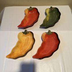 Set Of 4 Clay Art La Mesa Chili Peppers Salsa Dip Bowls